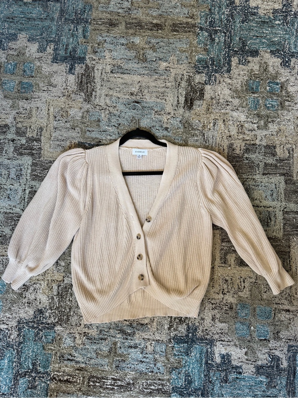 Evereve Cream Puff-Sleeve Button-Front Cardigan